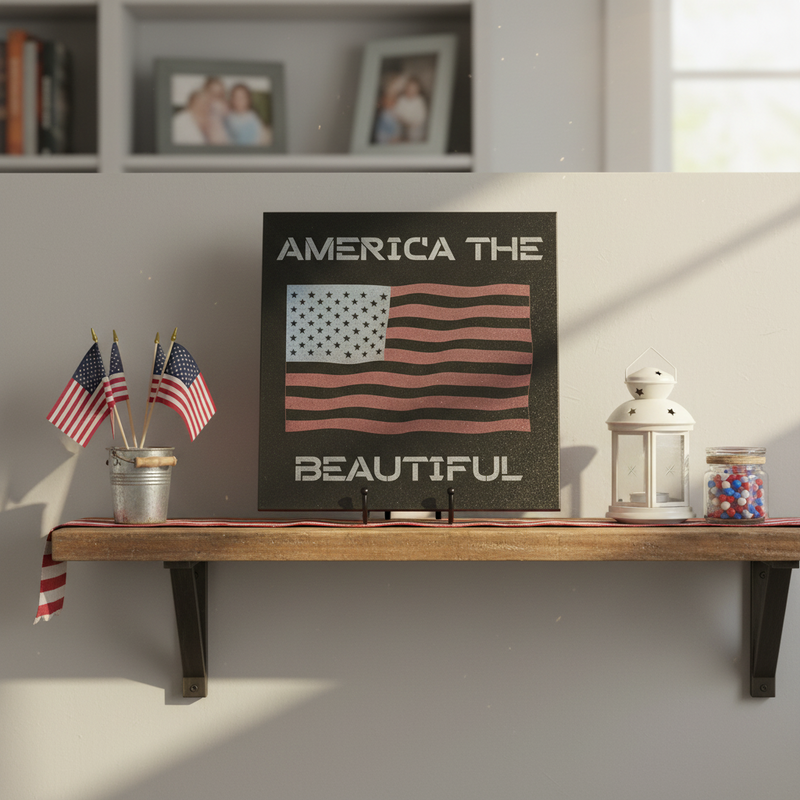 America The Beautiful - Waving Flag - 12 x 12 Decorative Tile