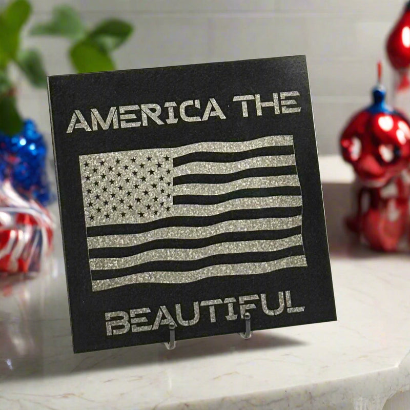 America The Beautiful - Waving Flag - 12 x 12 Decorative Tile