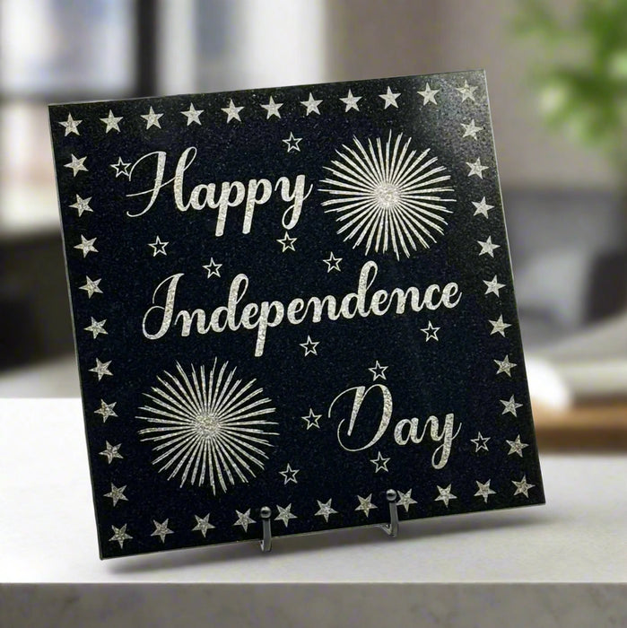 Happy Independence Day - Fireworks and Stars - 12 x 12 Decorative Tile