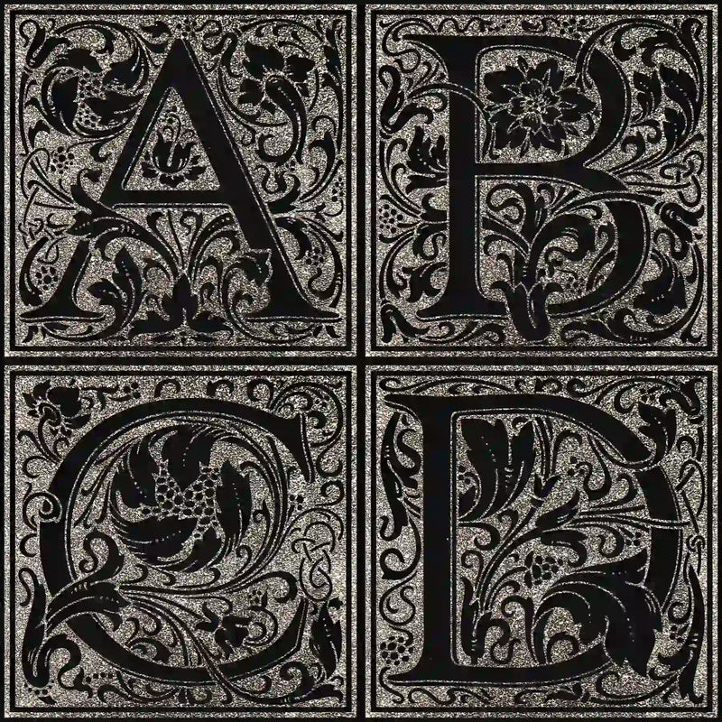 Examples of the floral design monogram for letters A, B, C, and D