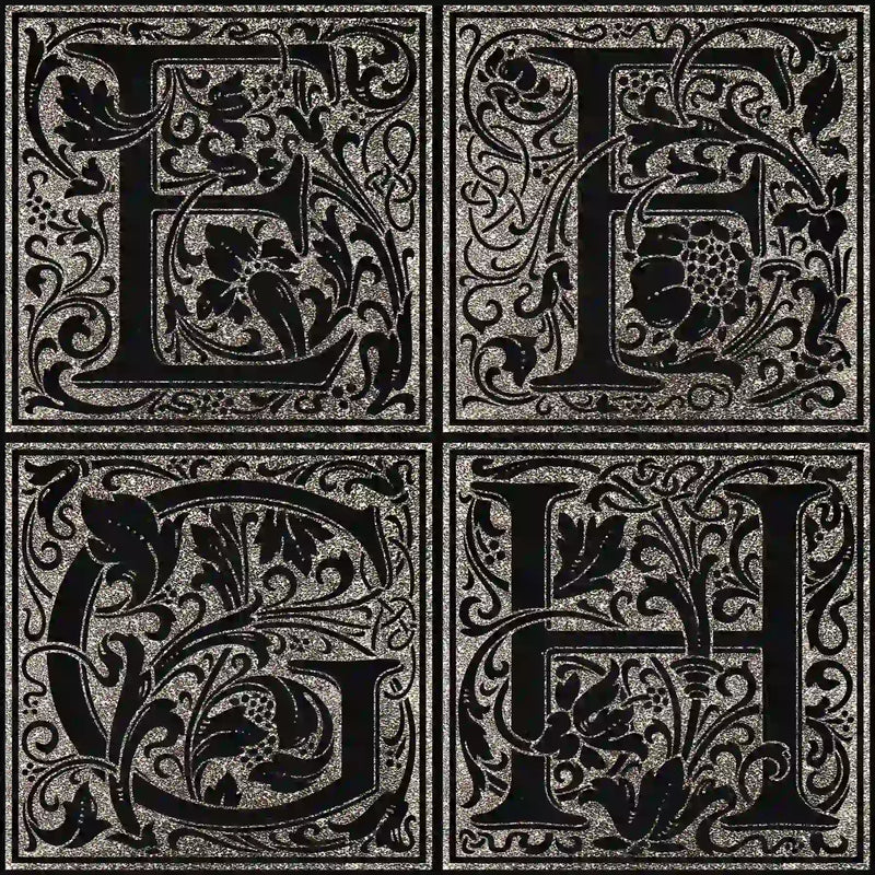 Examples of the floral design monogram for letters E, F, G, H.