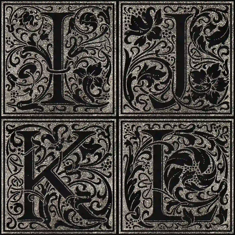 Examples of the floral design monogram for letters I, J, K, L.