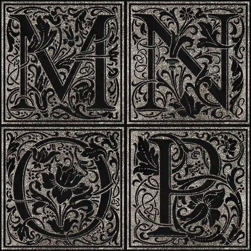 Examples of the floral design monogram for letters M, N, O, P.