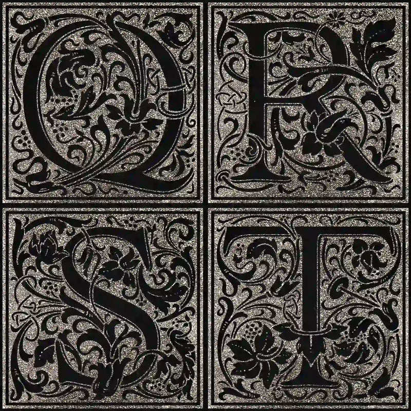 Examples of the floral design monogram for letters Q, R, S, T.