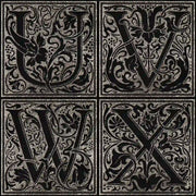 Examples of the floral design monogram for letters U, V, W, X.