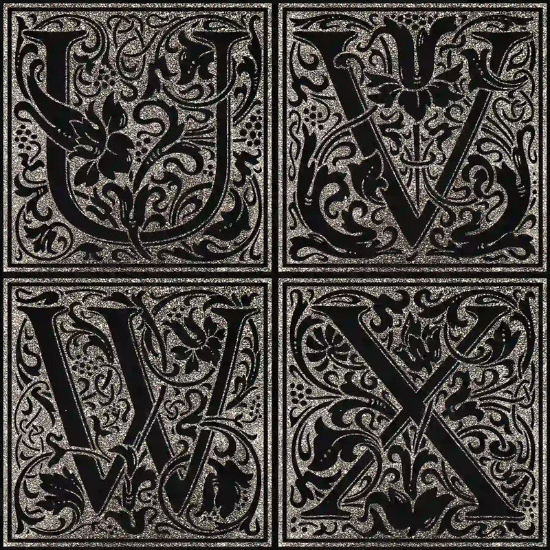 Examples of the floral design monogram for letters U, V, W, X.